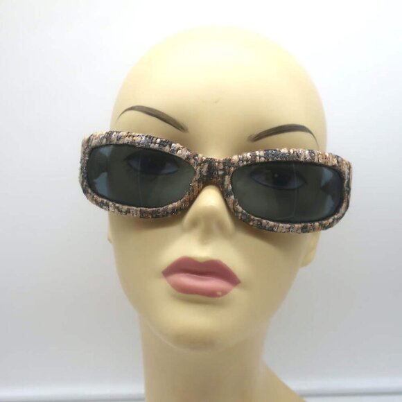 Chanel Metallic Tweed Rectangular Sunglasses Black/Multi - Picture 2 of 6